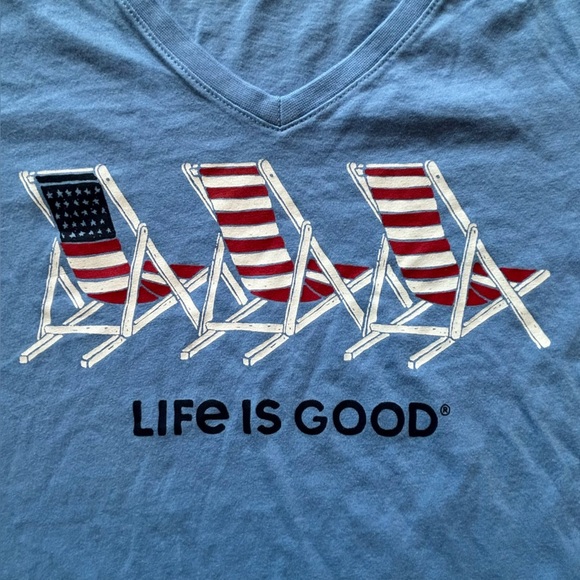 Life Is Good Women's Red White Blue Flag Chair Graphic Short Sleeve Tee Size XL - Picture 4 of 9